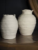 Small stoneware matt fluted neck vase