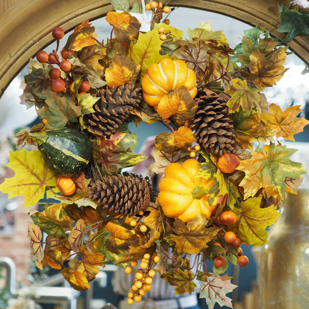 Mixed pumpkin & cone wreath