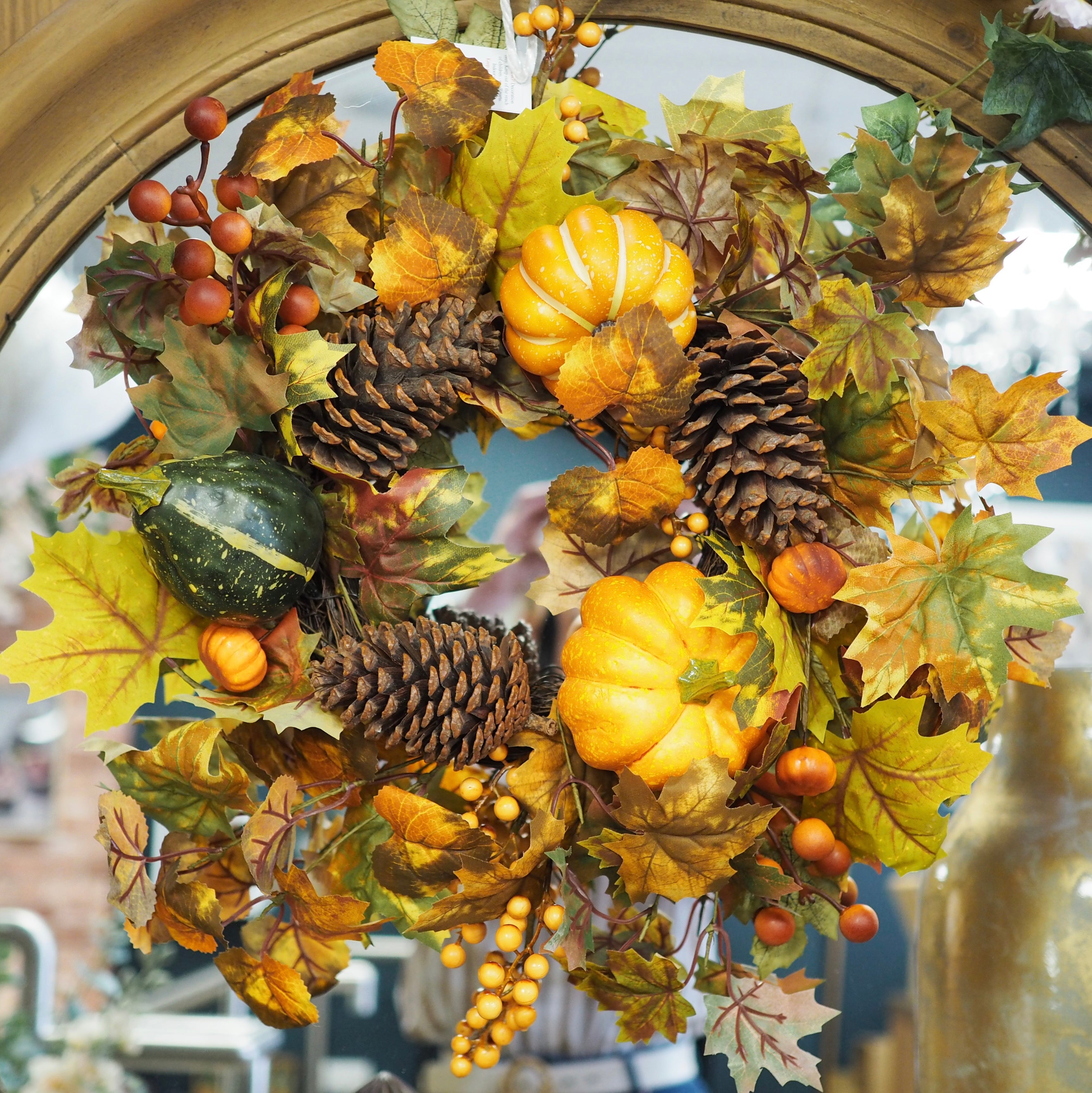 Mixed pumpkin & cone wreath