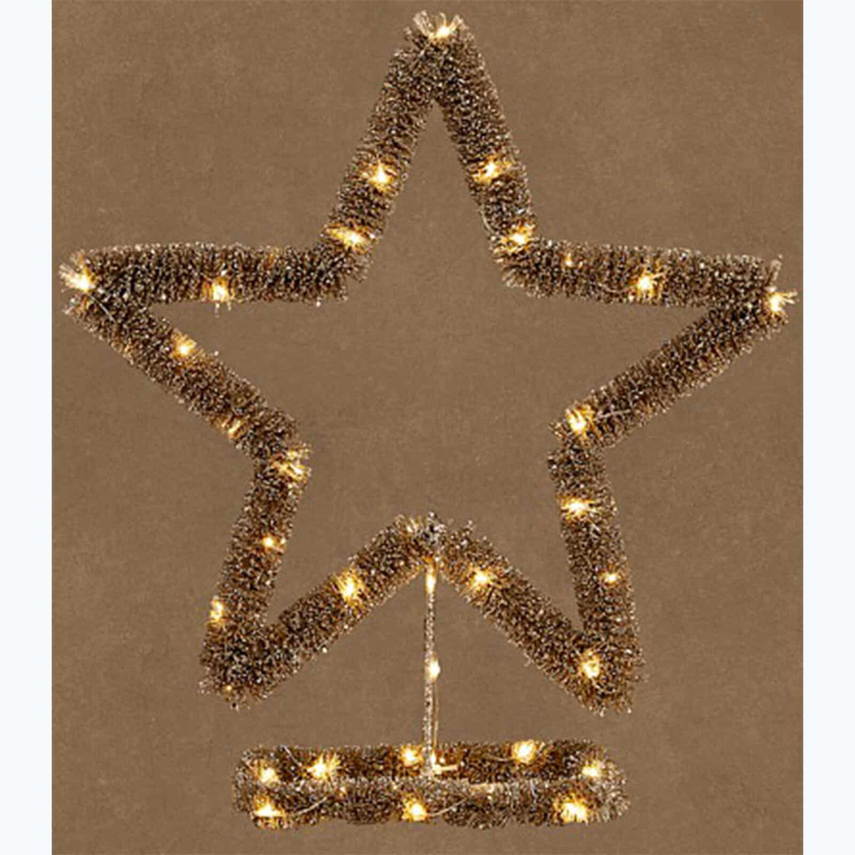 Champagne brushed effect light up star on stand - 43cm