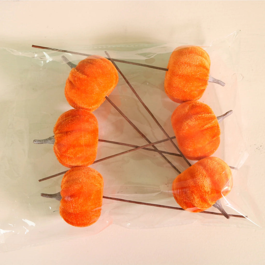 Burnt orange velvet pumpkin picks - 5cm