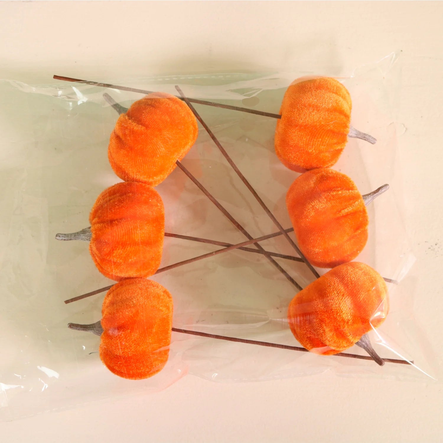 Burnt orange velvet pumpkin picks - 5cm