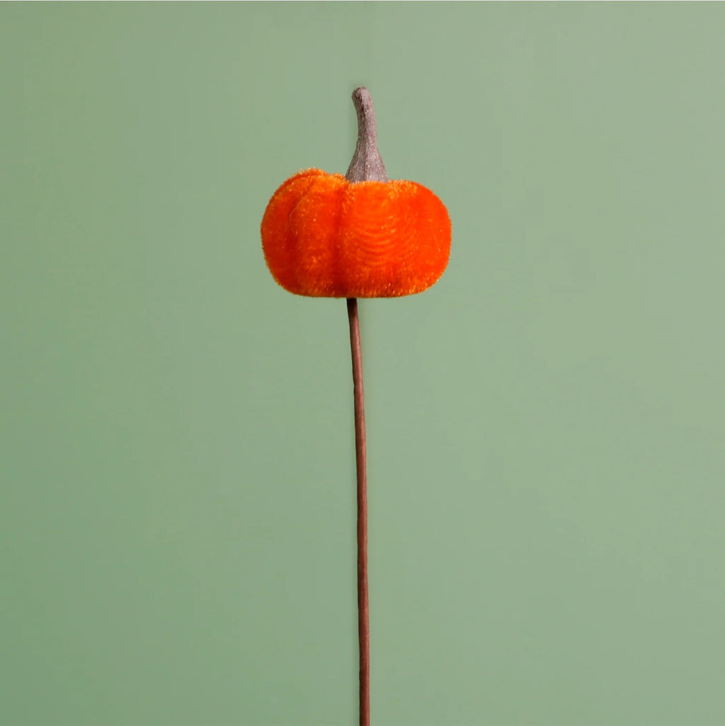 Mini burnt orange velvet pumpkin picks - 3cm