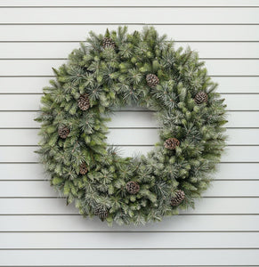 Large frosted pine cone wreath (42")