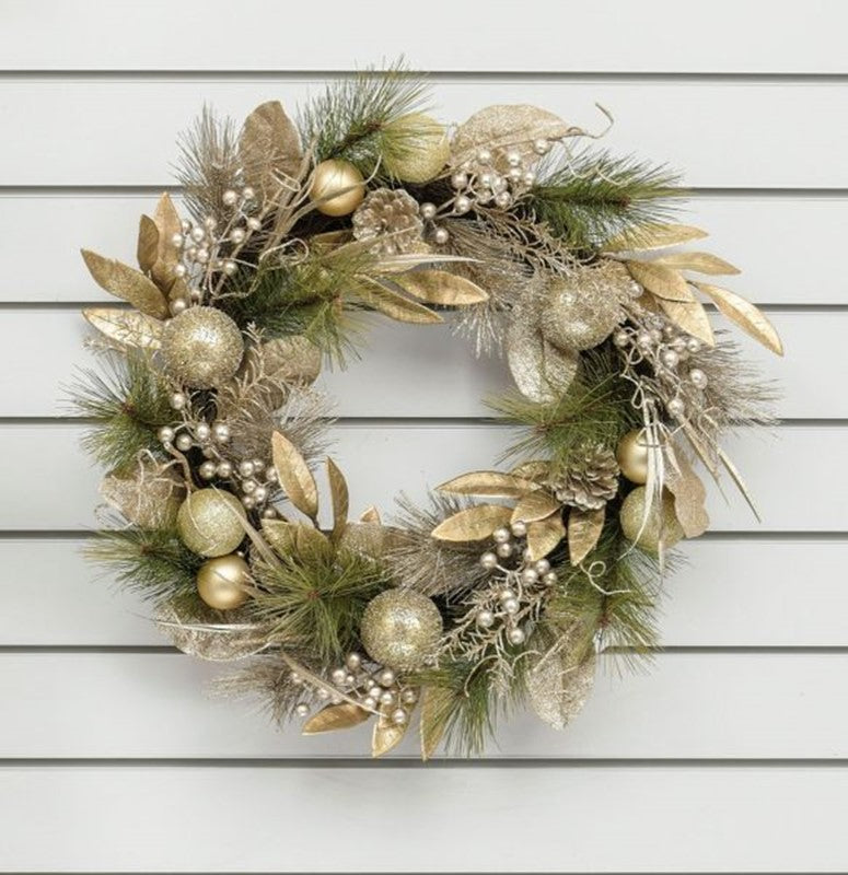 Gold glitter mixed leaf wreath