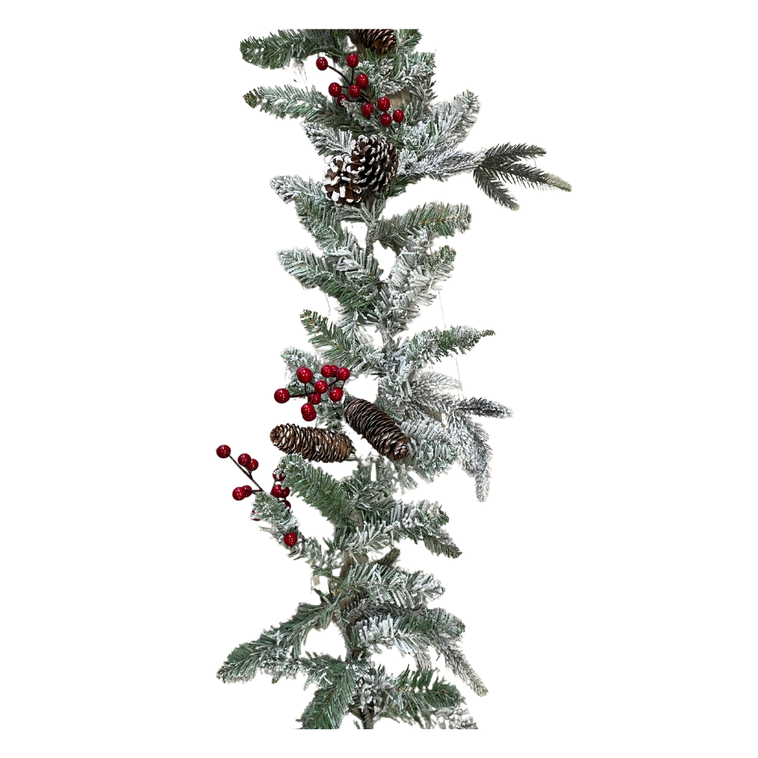 Flocked berry and pine cone garland