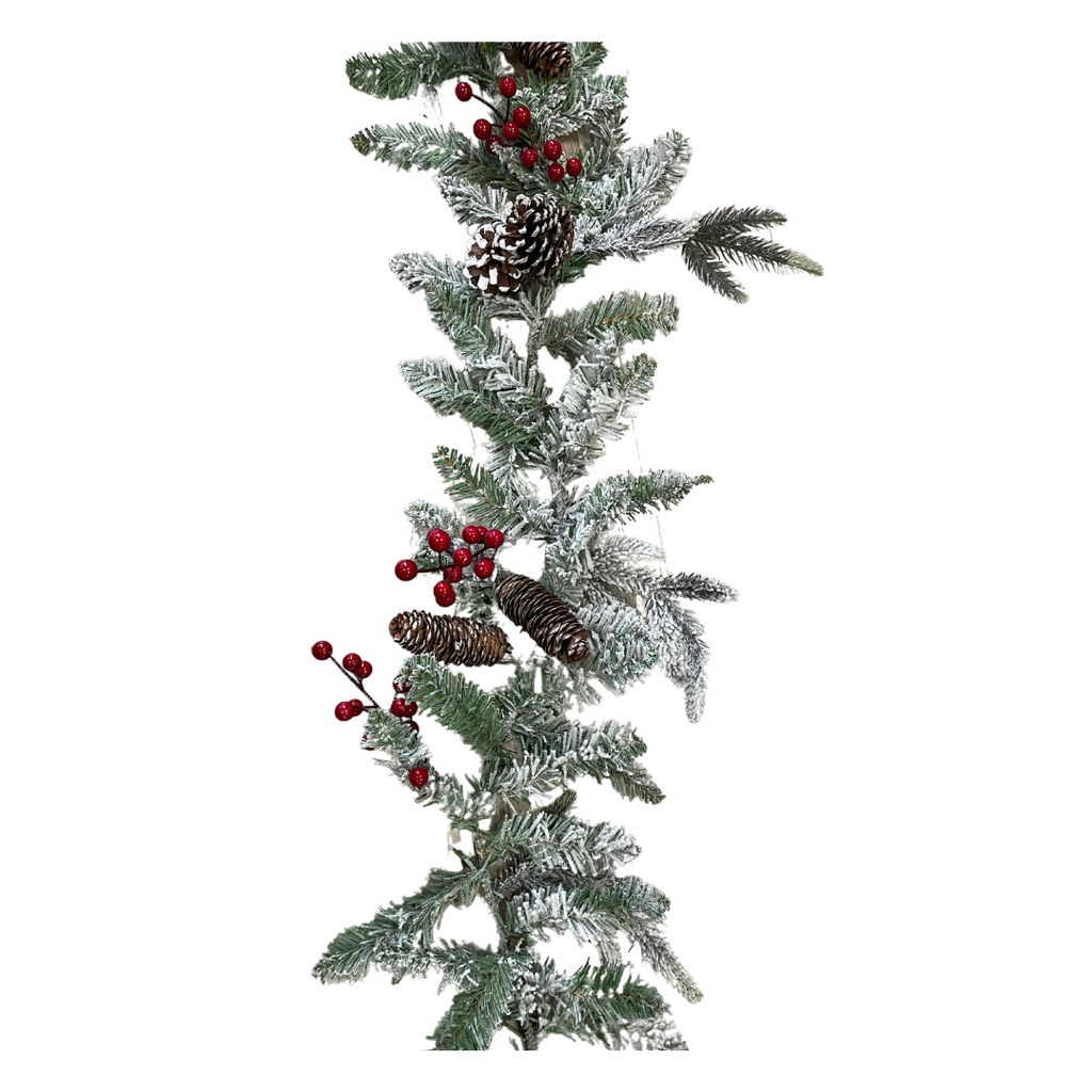 Flocked berry and pine cone garland