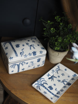 Blue & white palm tree trinket plate