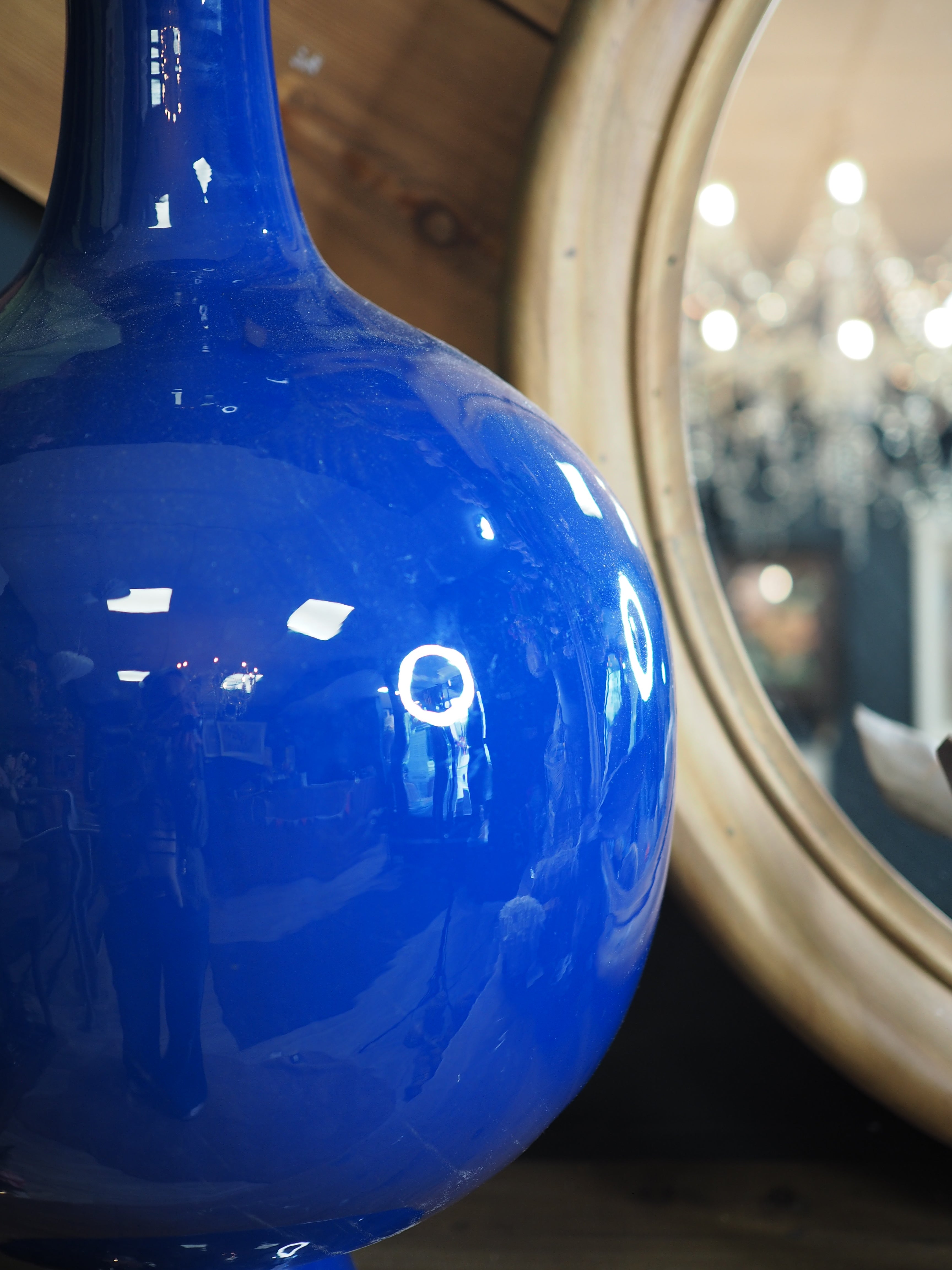 Tall navy enamel vase