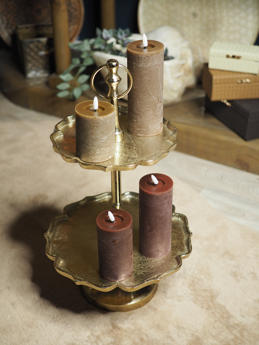 Oxblood LED wax pillar candle (15cmH)