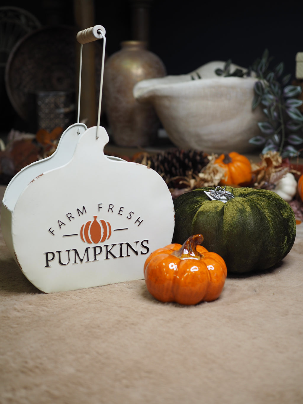 Farm fresh pumpkins metal holder