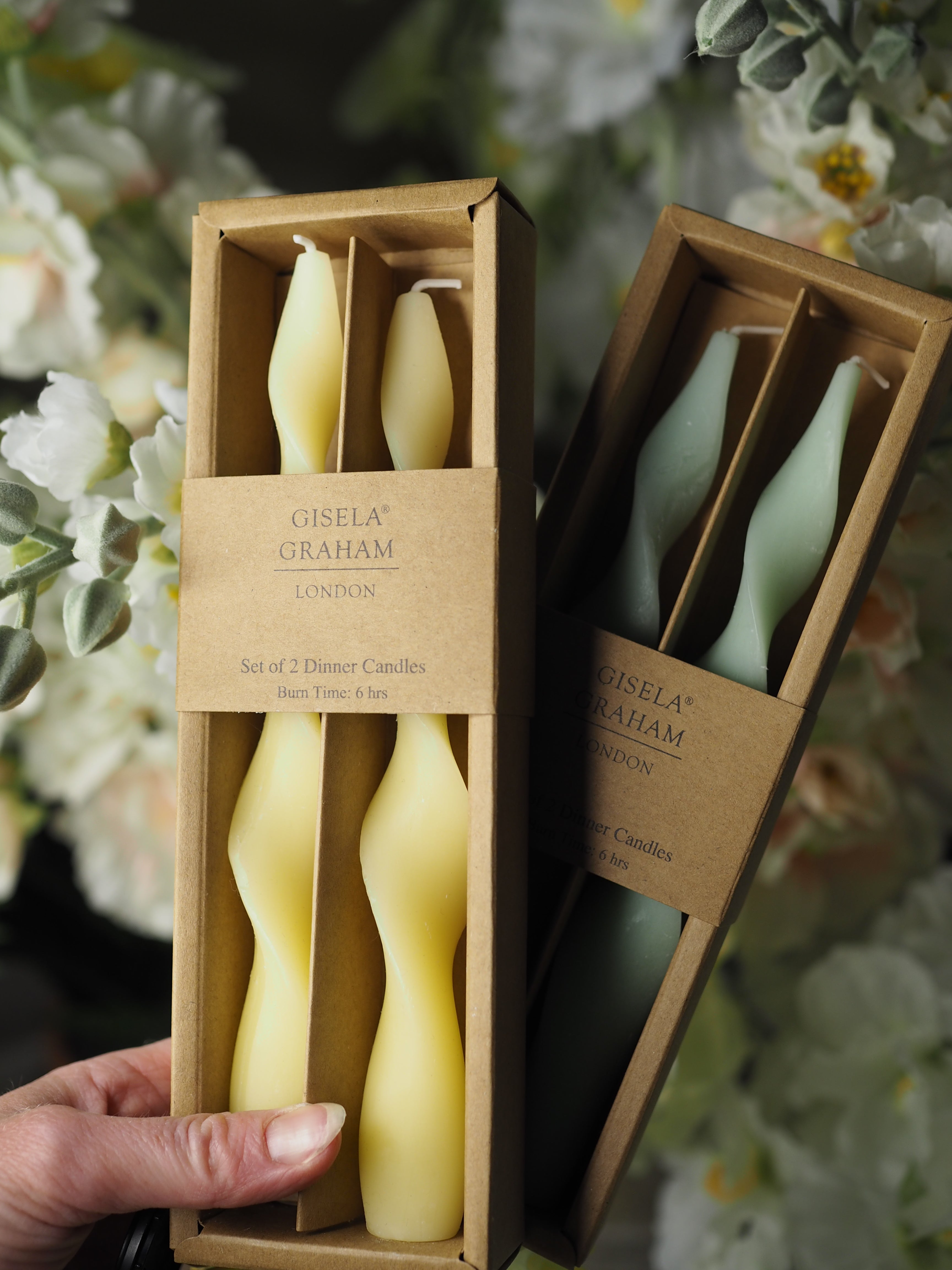 Pastel green twist dinner candles