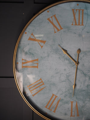 Turquoise marble face clock with gold Roman numerals