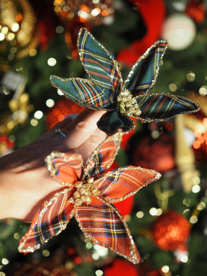 Tartan fabric poinsettia clips