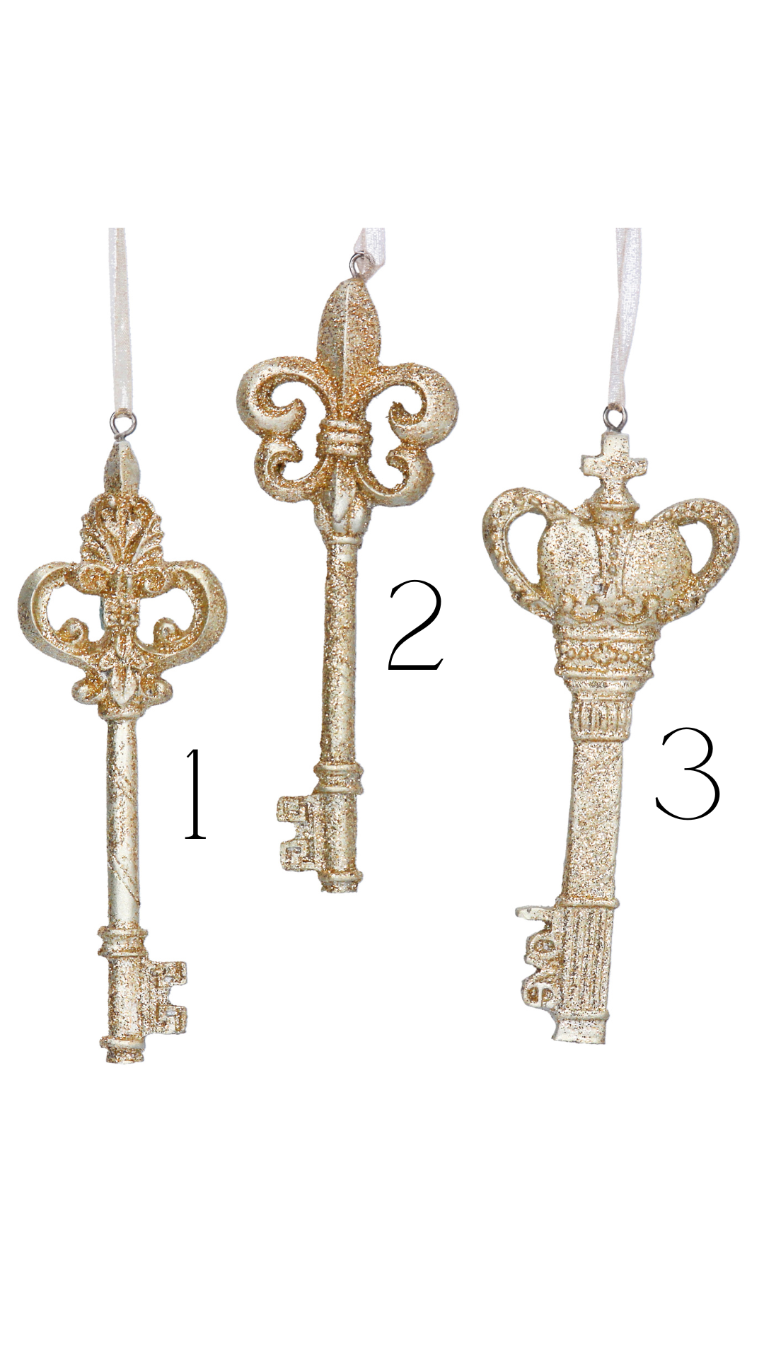 Gold glitter fleur de lis key hanging decoration