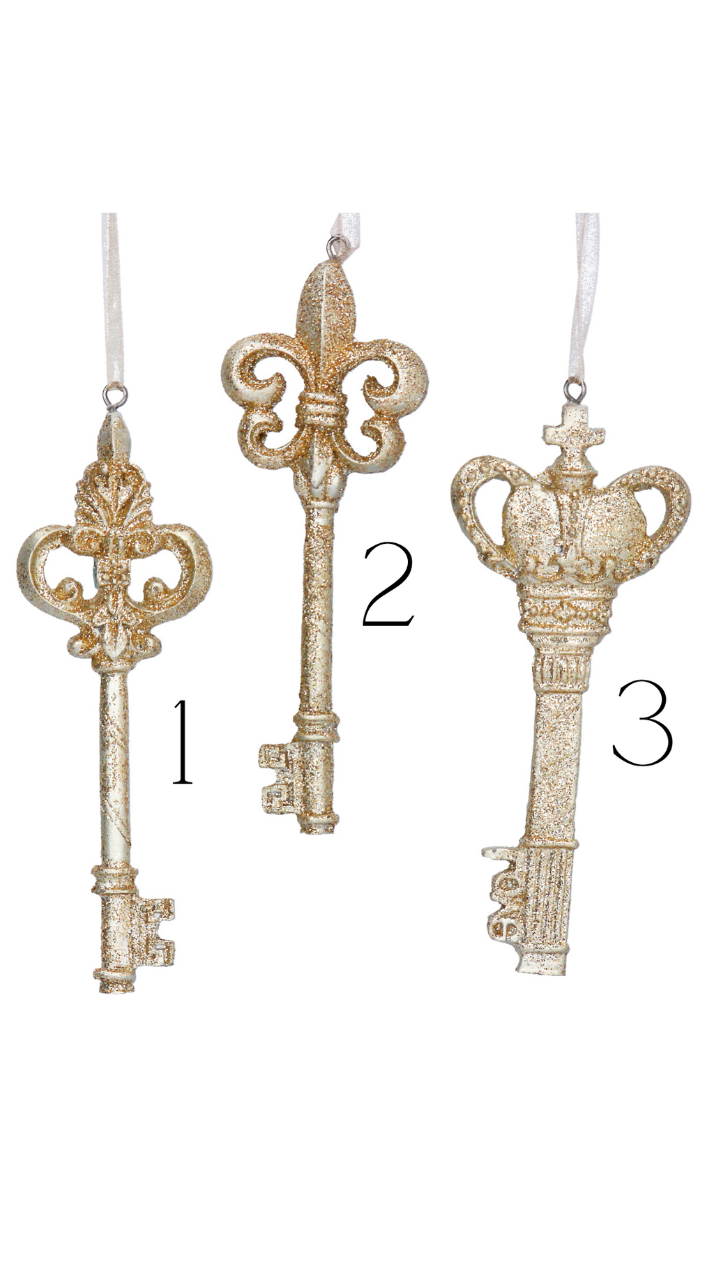 Gold glitter fleur de lis key hanging decoration