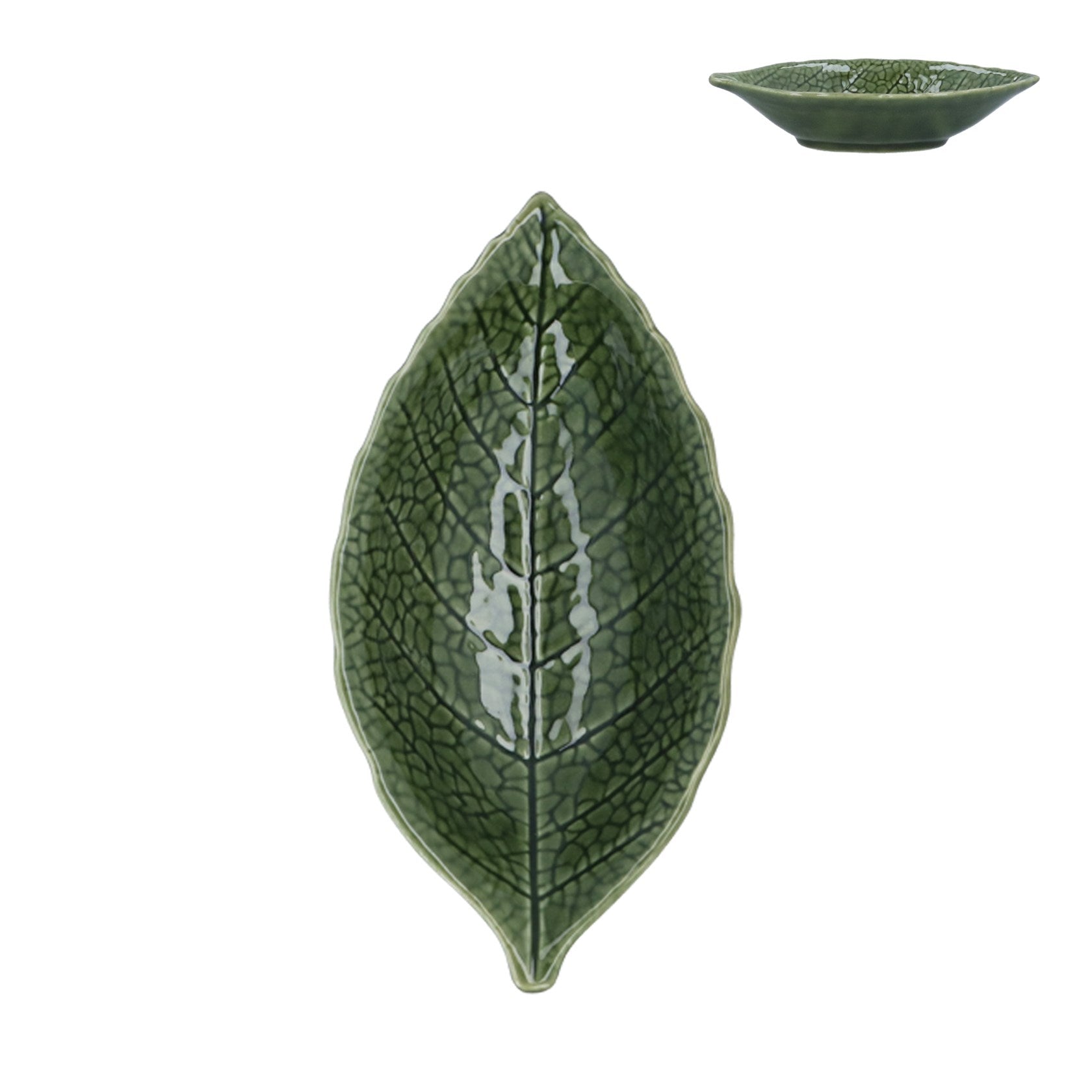 Green ceramic leaf mini dish