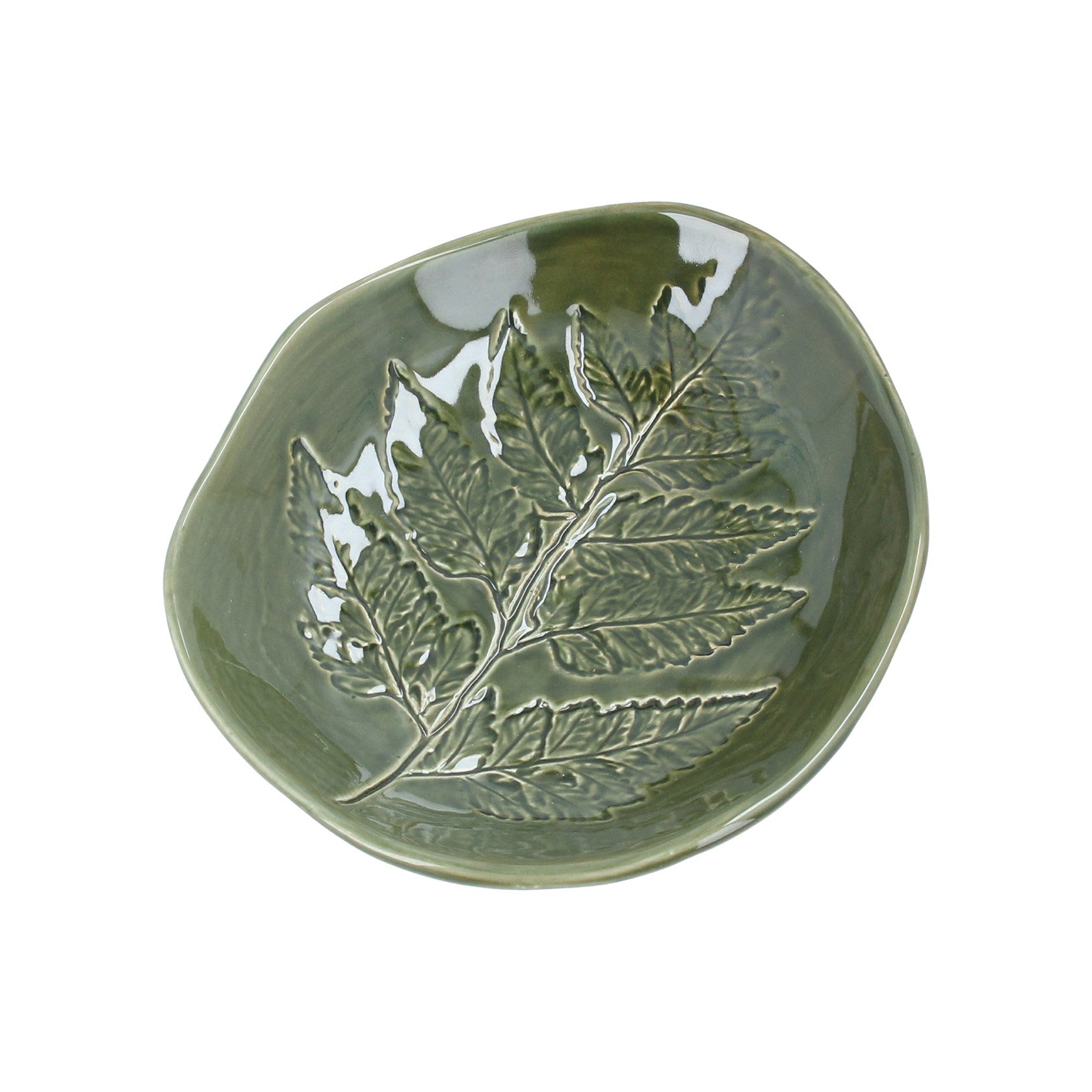 Green earthenware dill flower trinket plate (Large)