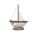 Rustic wood white sail boat ornament (Small)