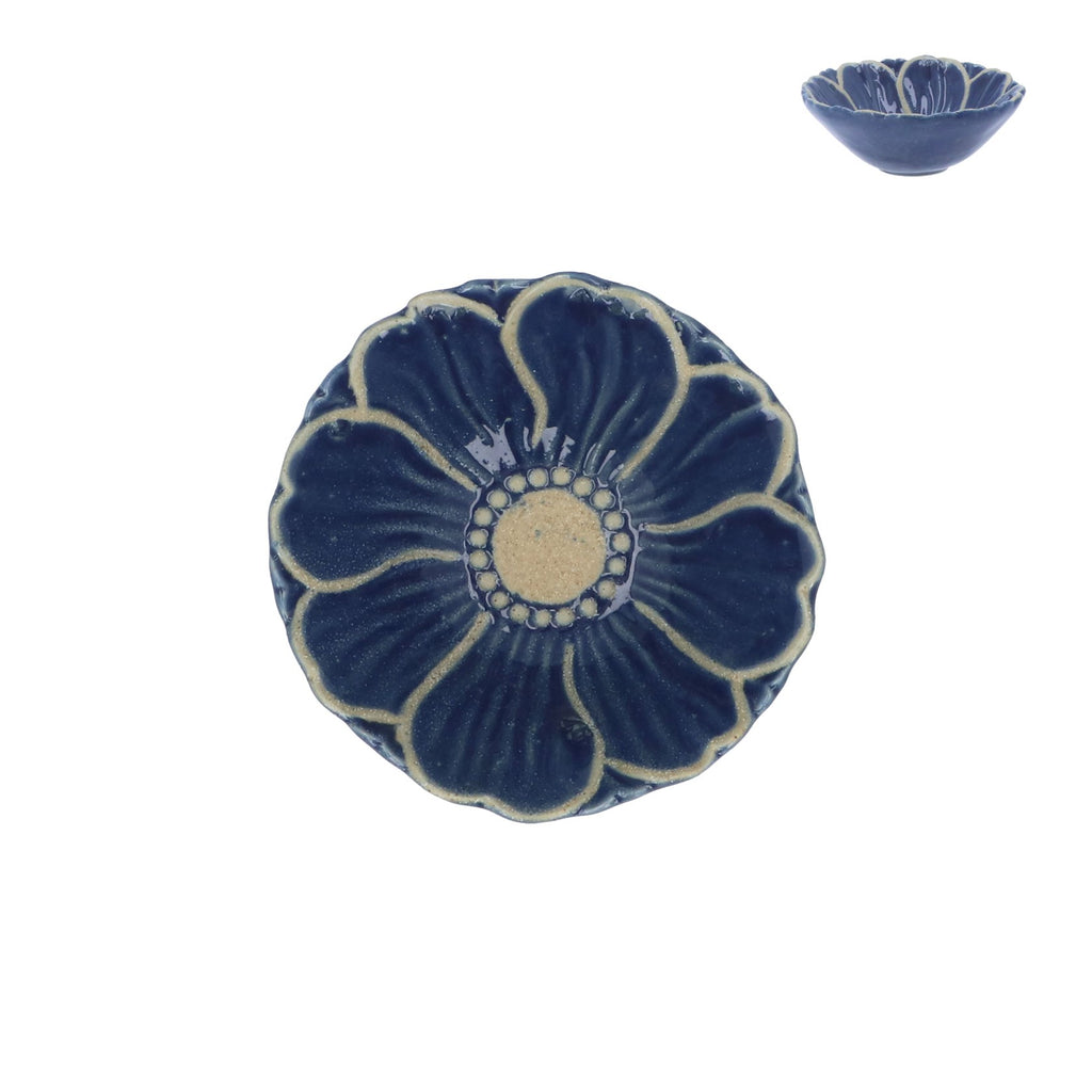 Navy Stoneware Flower Mini Bowl