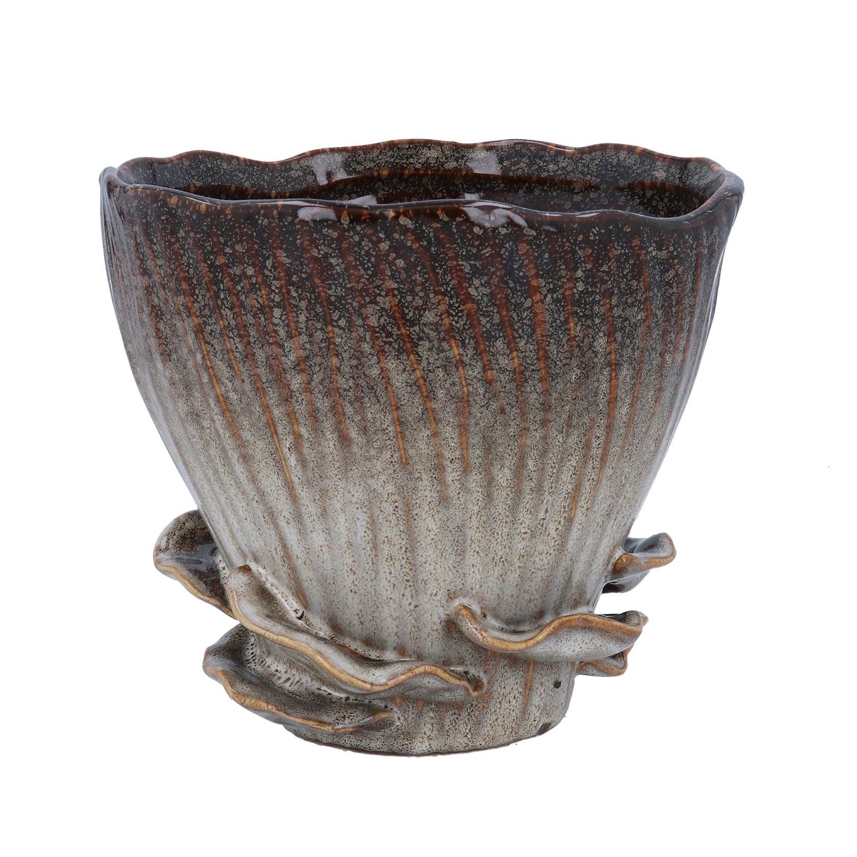 Brown reactive stoneware pot
