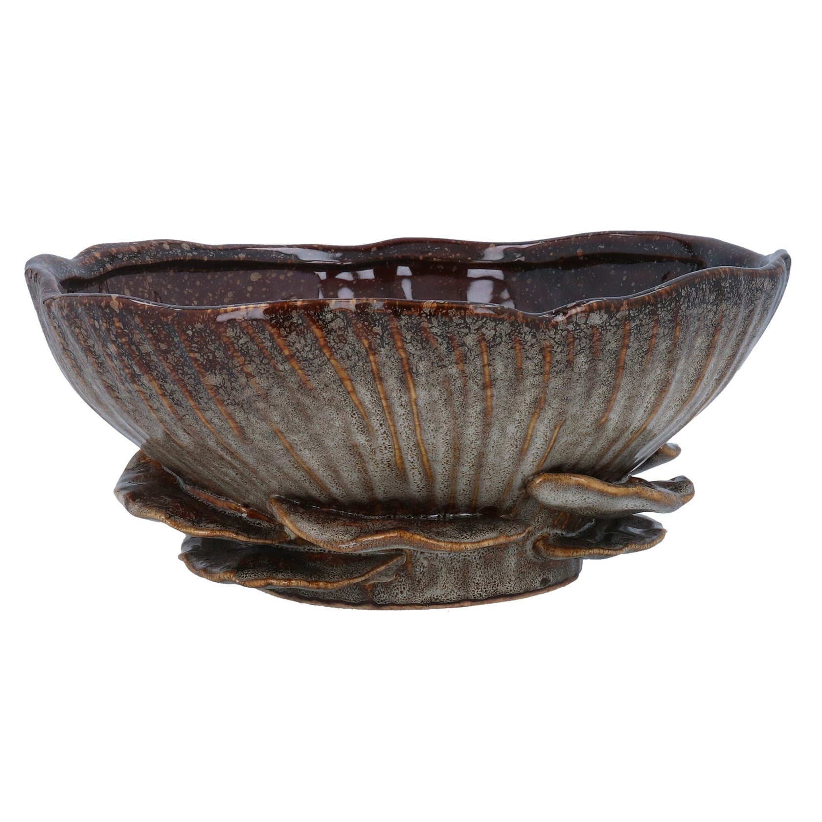 Brown reactive stoneware decorative bowl