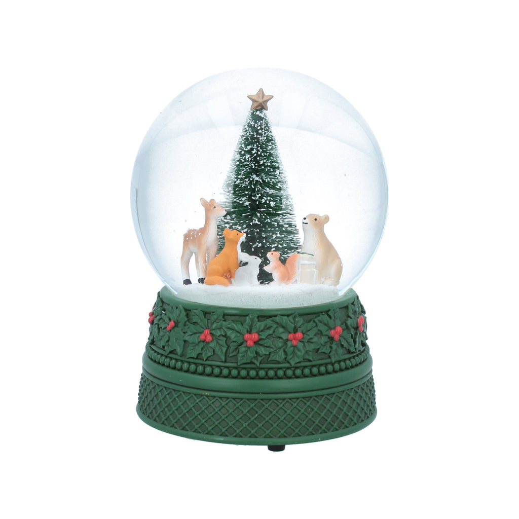 Woodland animals in musical snow globe