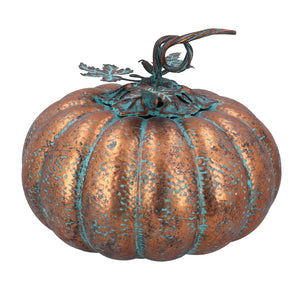 Copper Antiqued Metal Pumpkin Ornament, Large