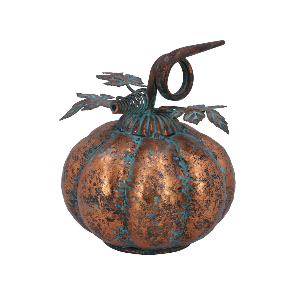 Copper Antiqued Metal Pumpkin Ornament, Small