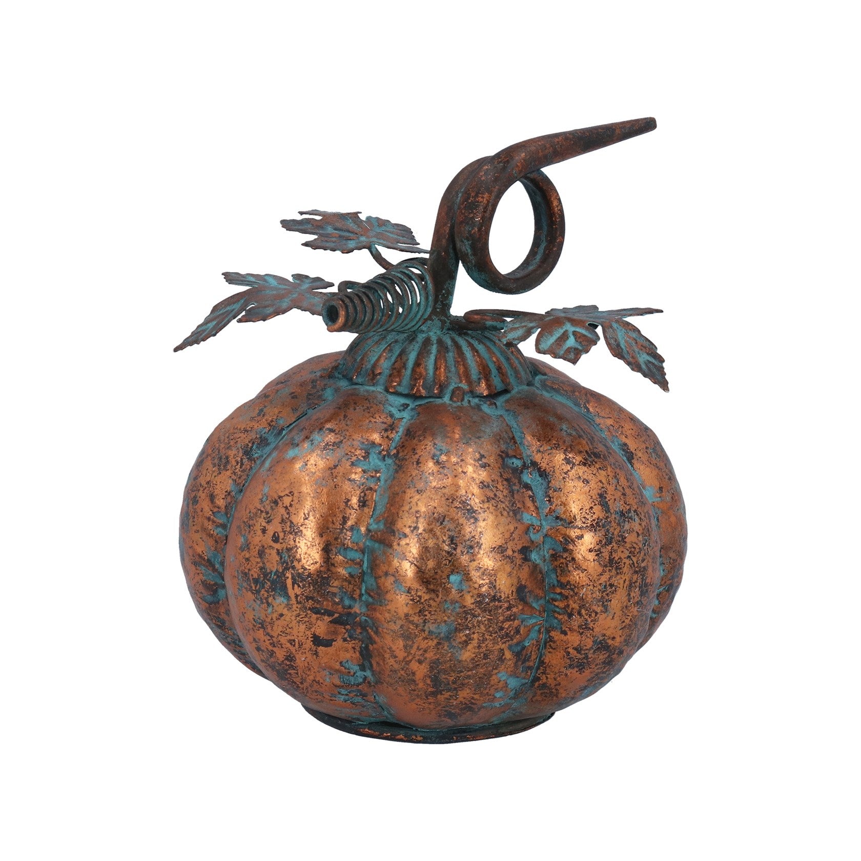 Copper Antiqued Metal Pumpkin Ornament, Small