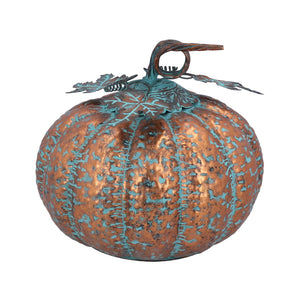 Copper Antiqued Metal Pumpkin Ornament, Medium