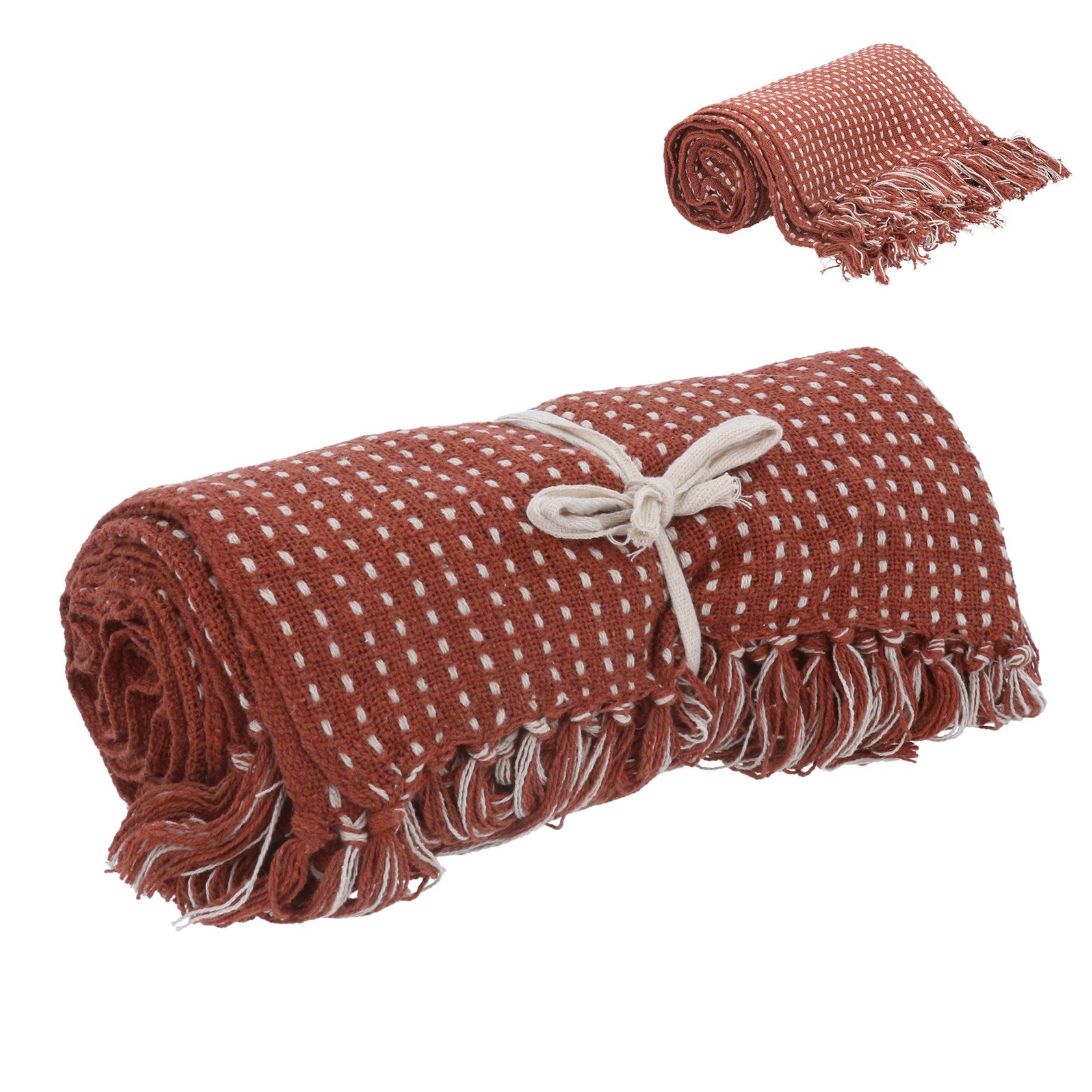 Terracotta Stab Stitch Woven Cotton Throw