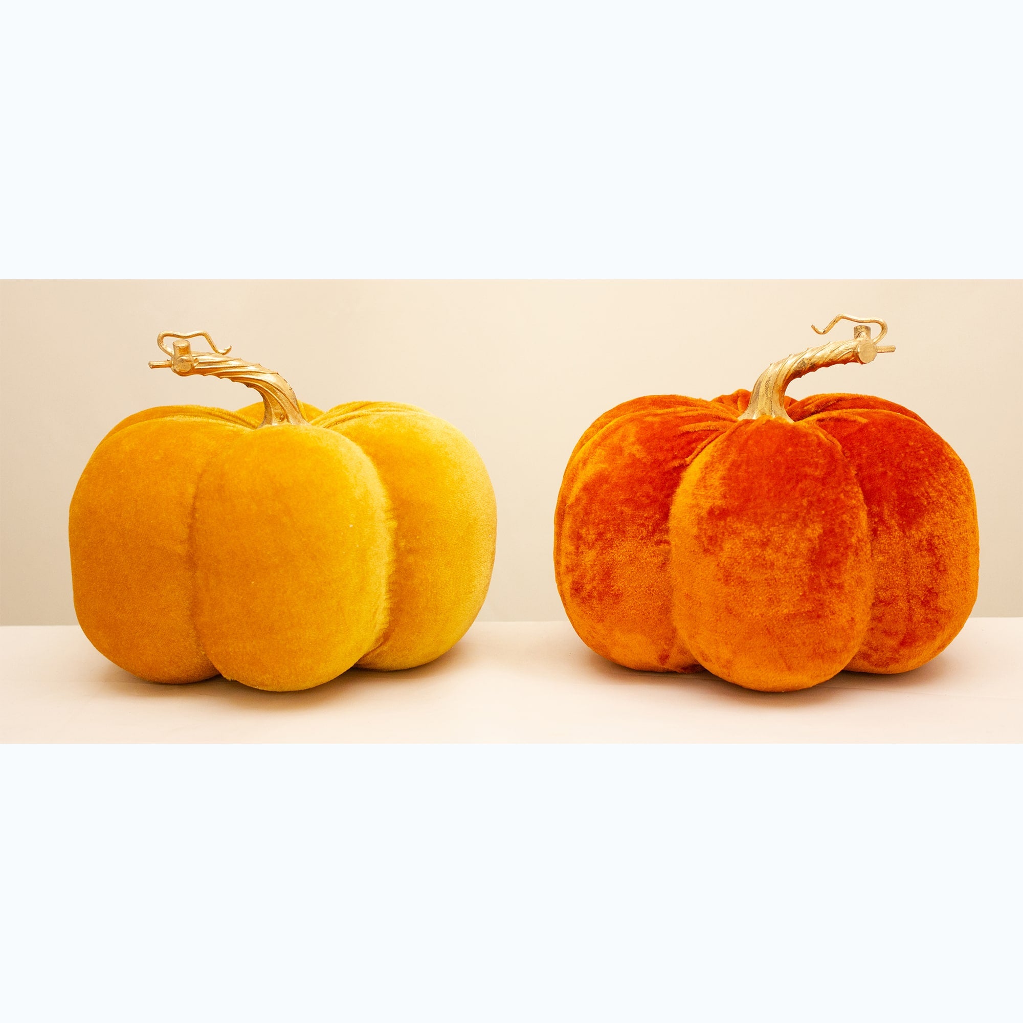 Orange velvet squat pumpkin with gold stem-small