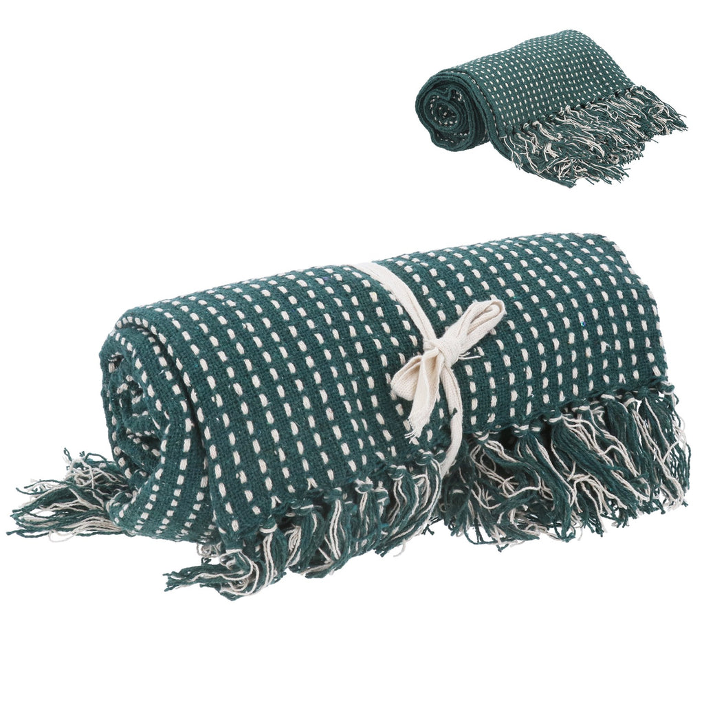 Teal Green Stab Stitch Woven Cotton Throw