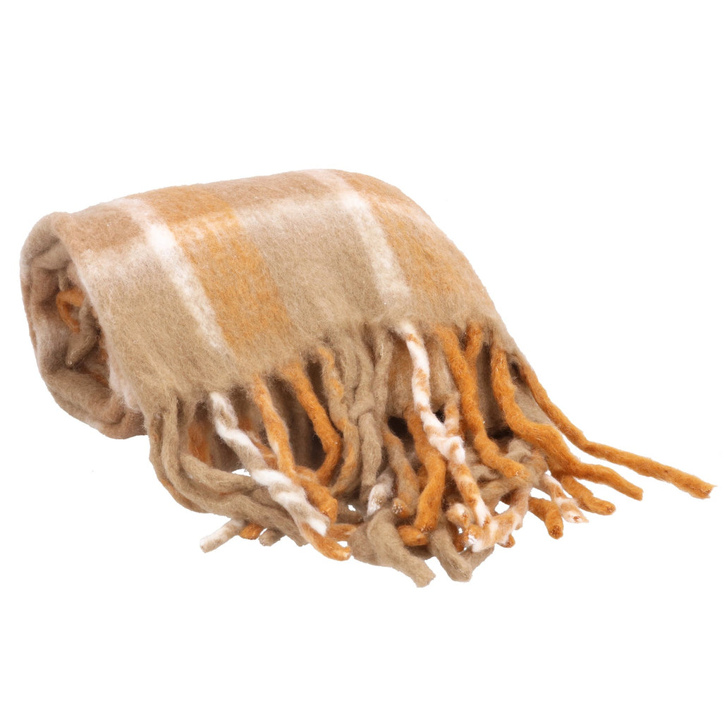 Terracotta checked tassel fringe cosy throw
