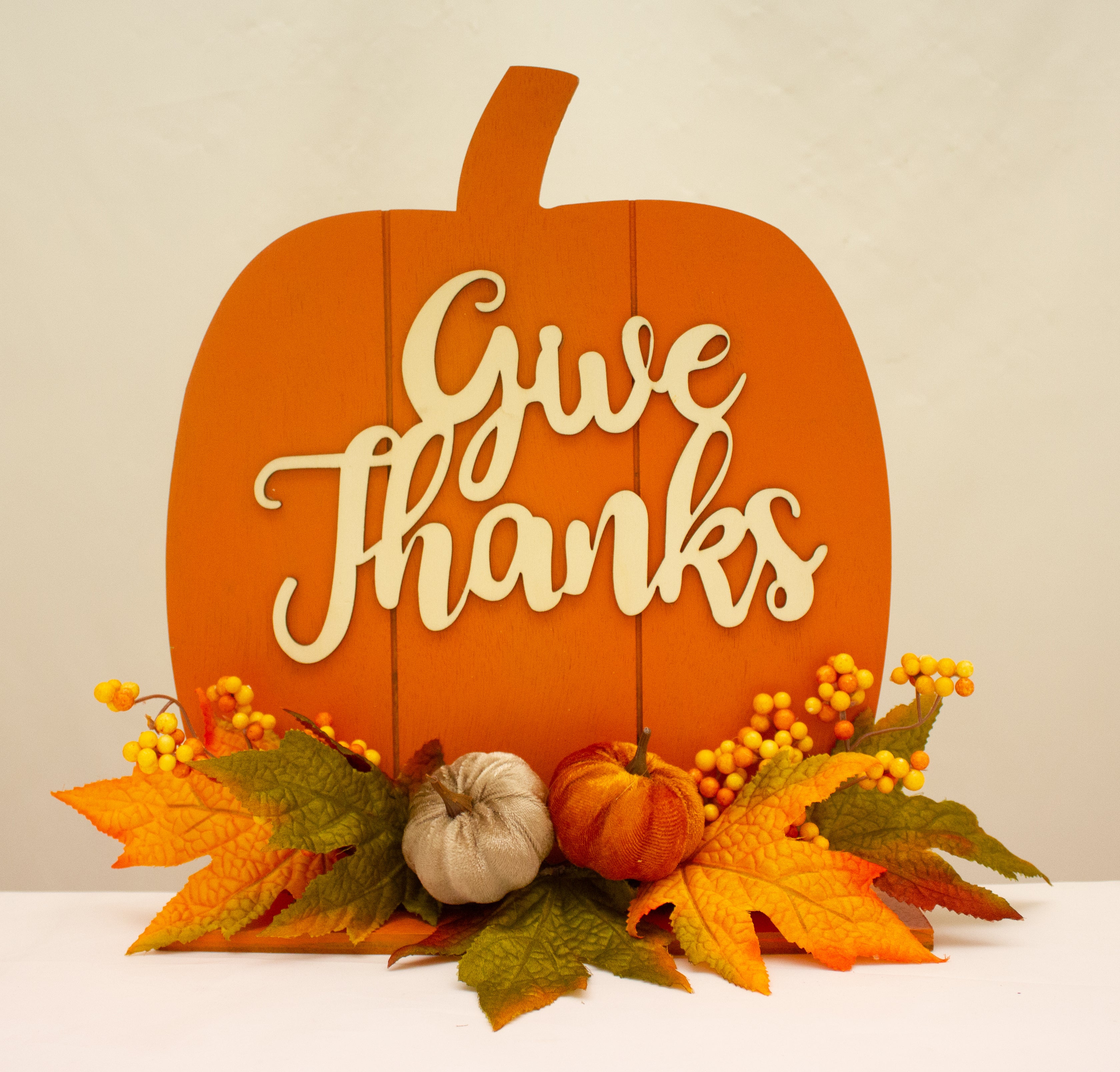 'Give thanks' wooden pumpkin standing plaque