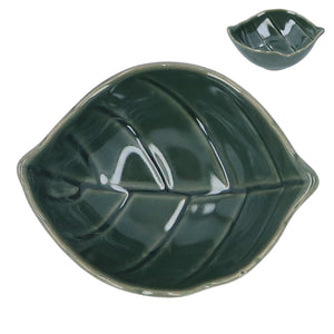 Green glossy stoneware mini leaf dish
