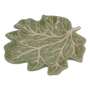 Green earthenware leaf shape dish -large