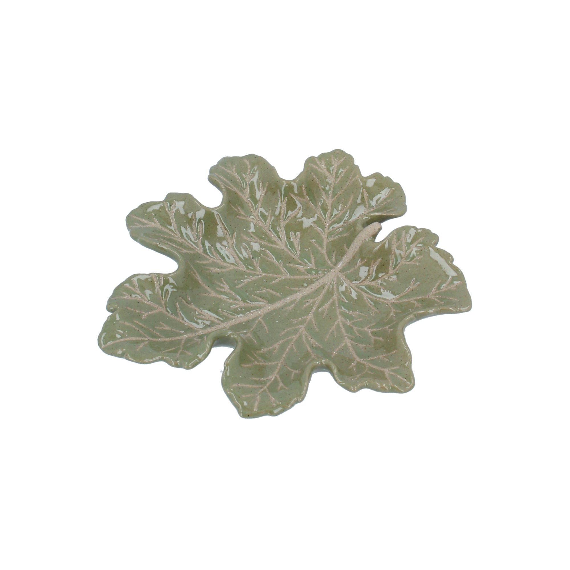 Green earthenware leaf shape dish