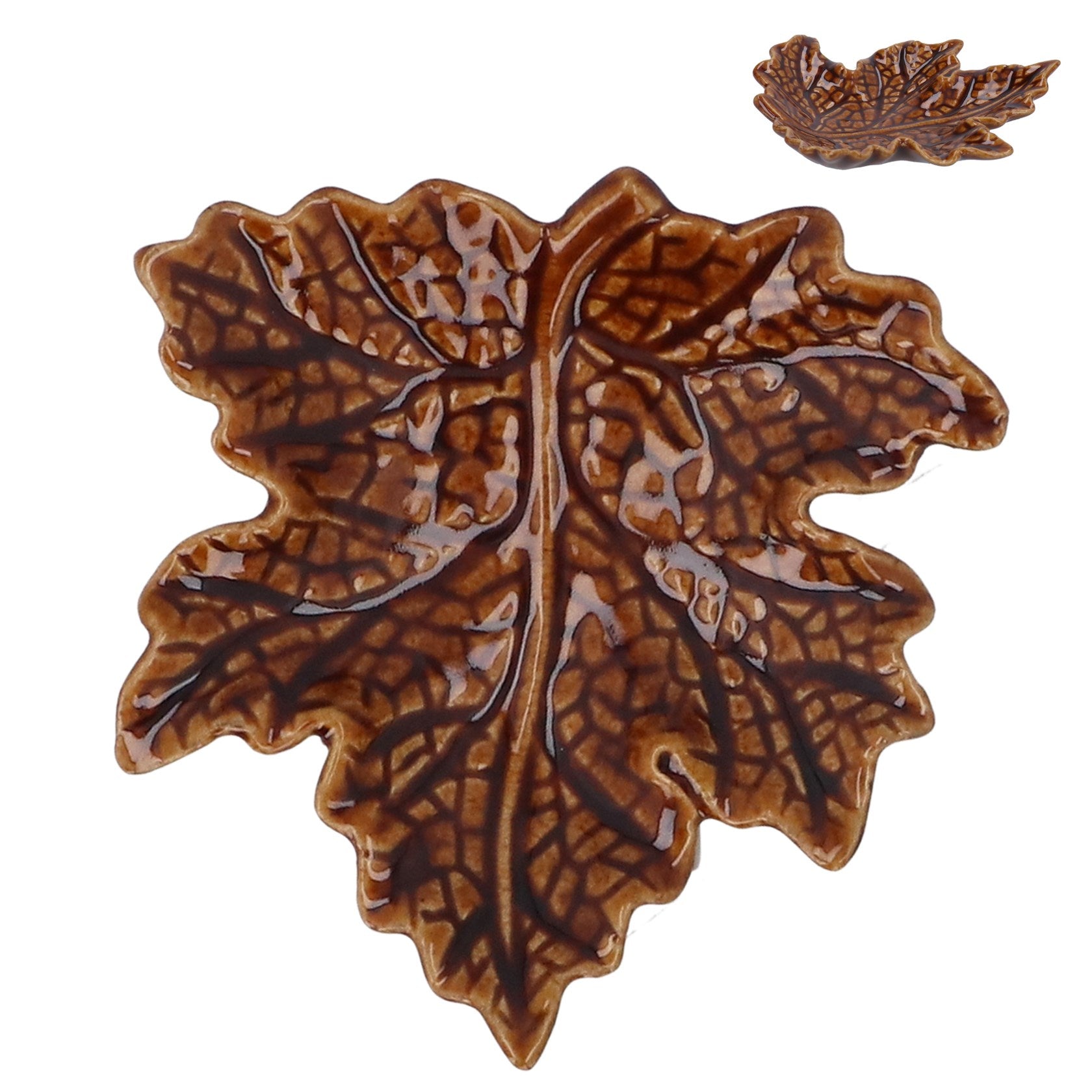 Brown Stoneware Mini Maple Leaf Dish