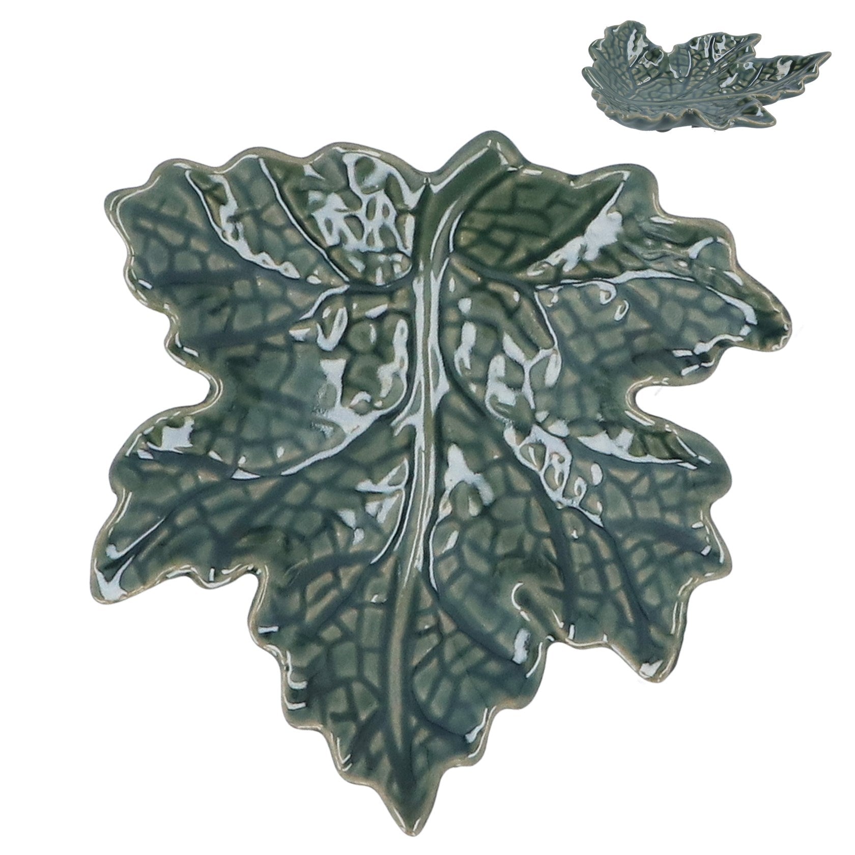 Green Stoneware Mini Maple Leaf Dish