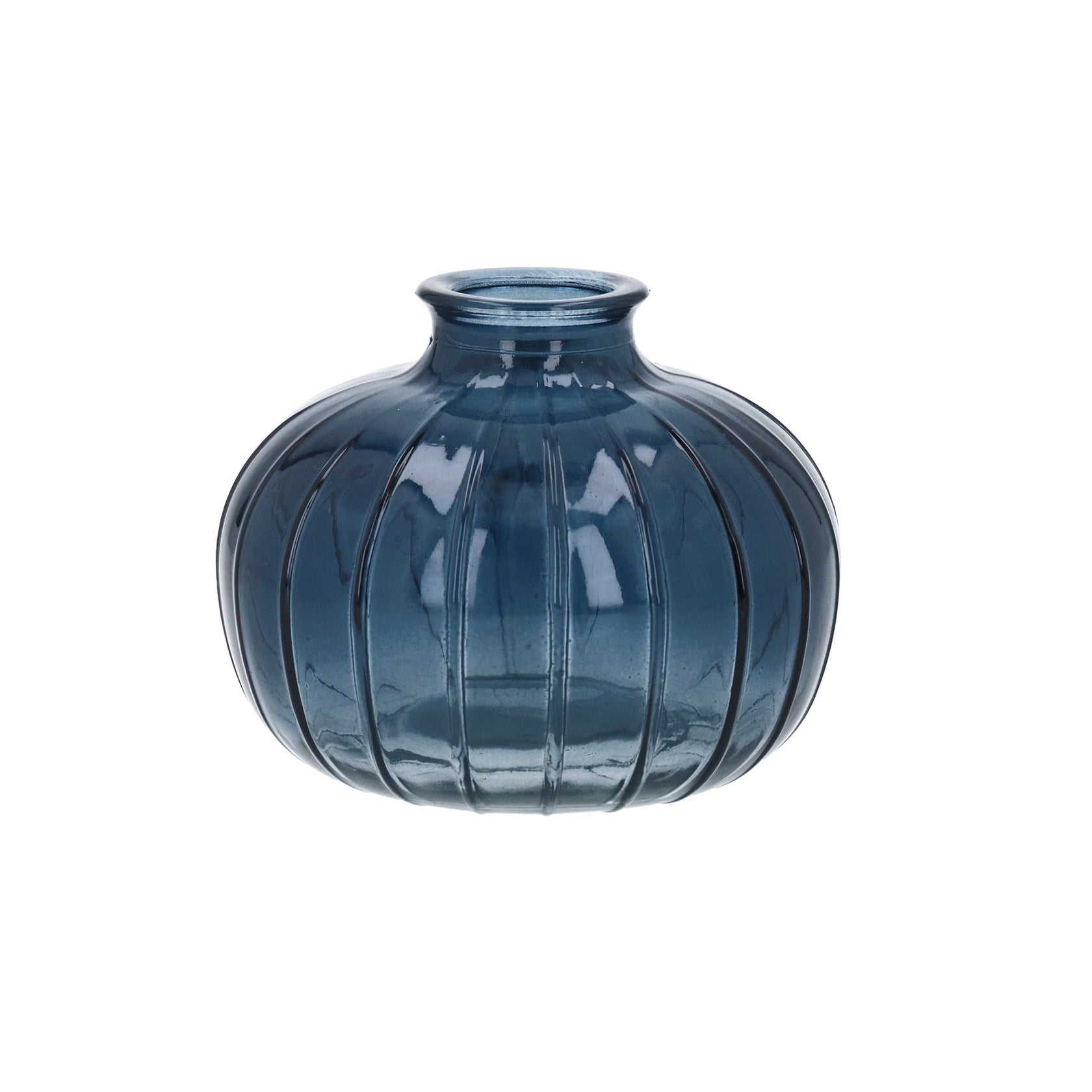 Navy glass ribbed onion bud vase