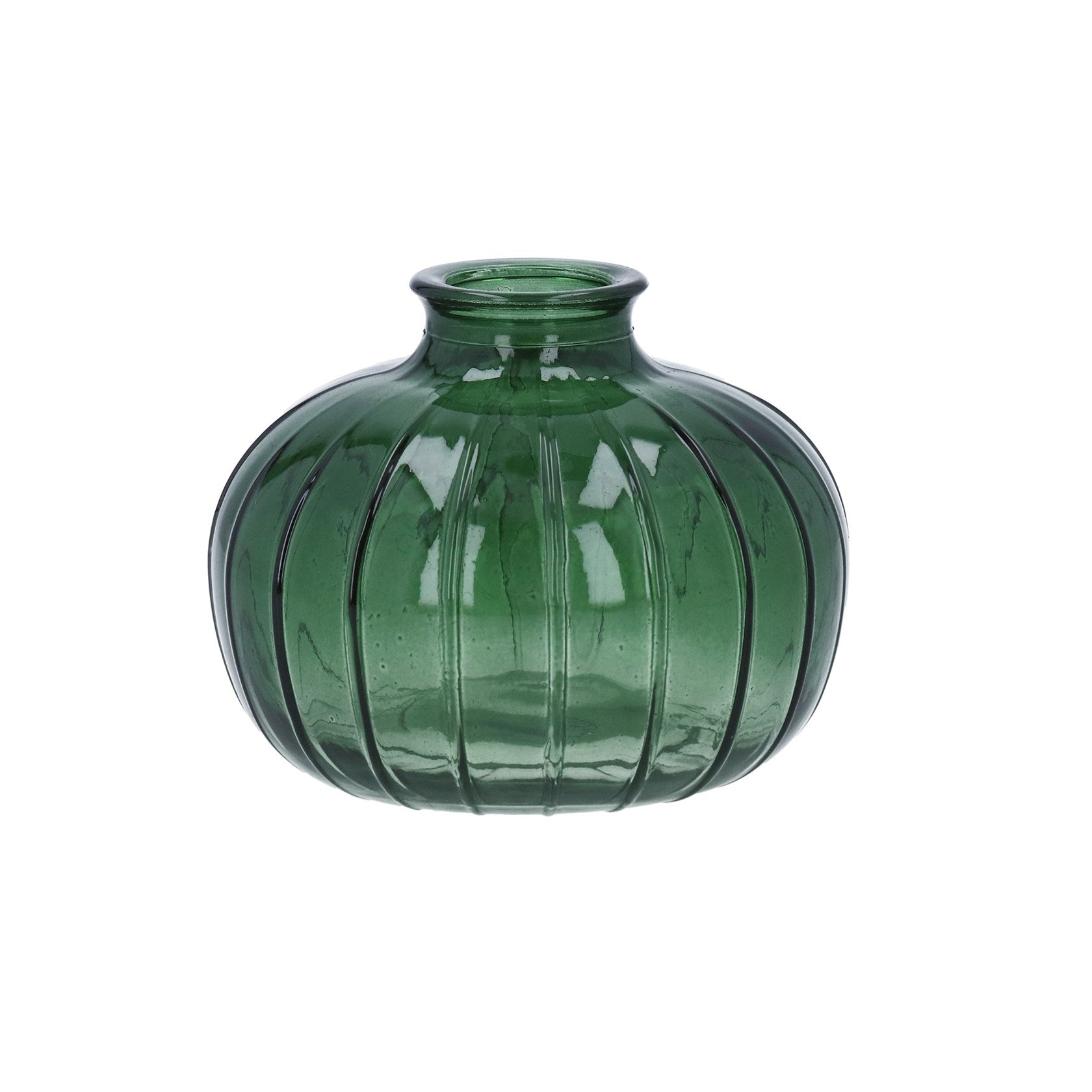 Emerald green glass ribbed onion bud vase