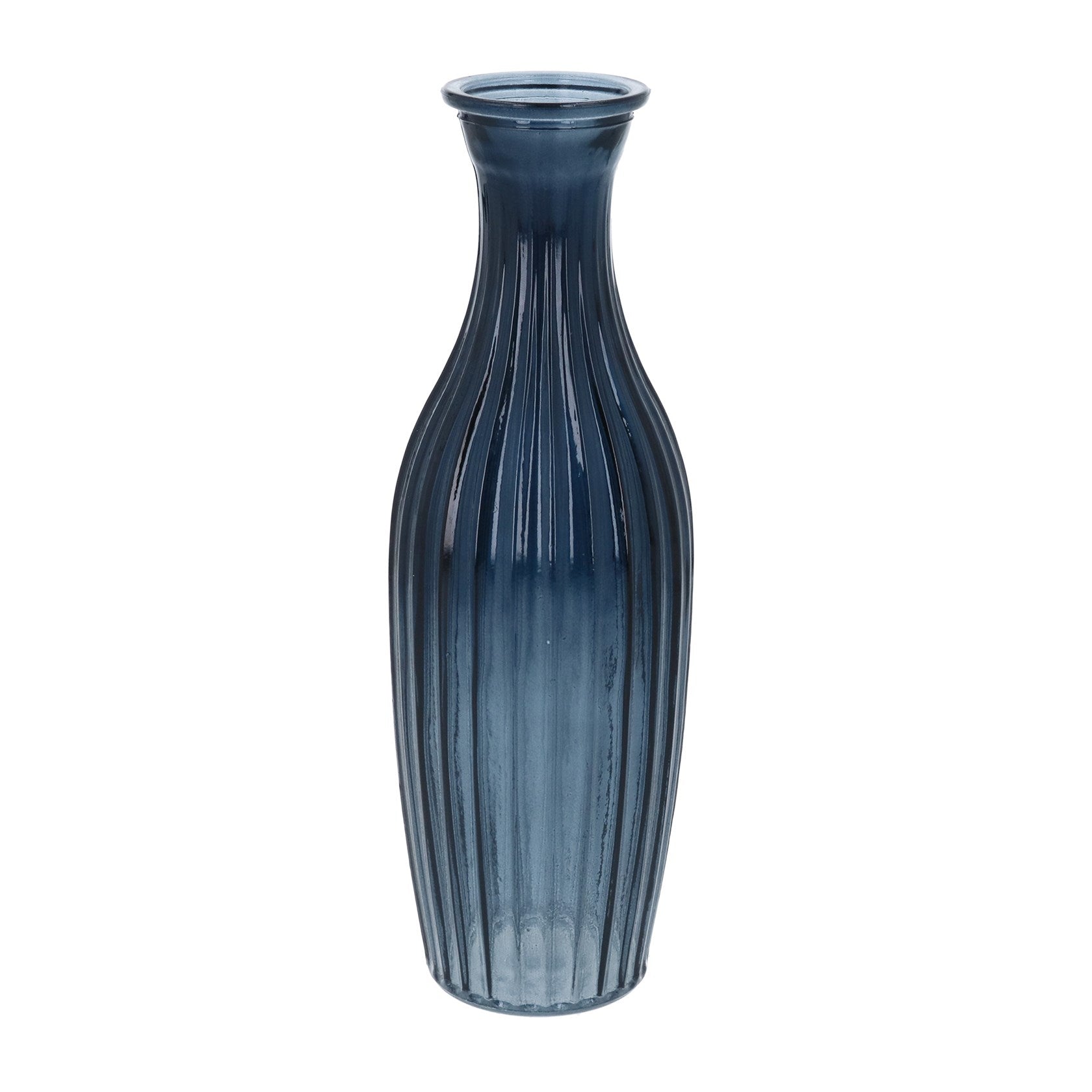 Navy glass ribbed tall slim bud vase