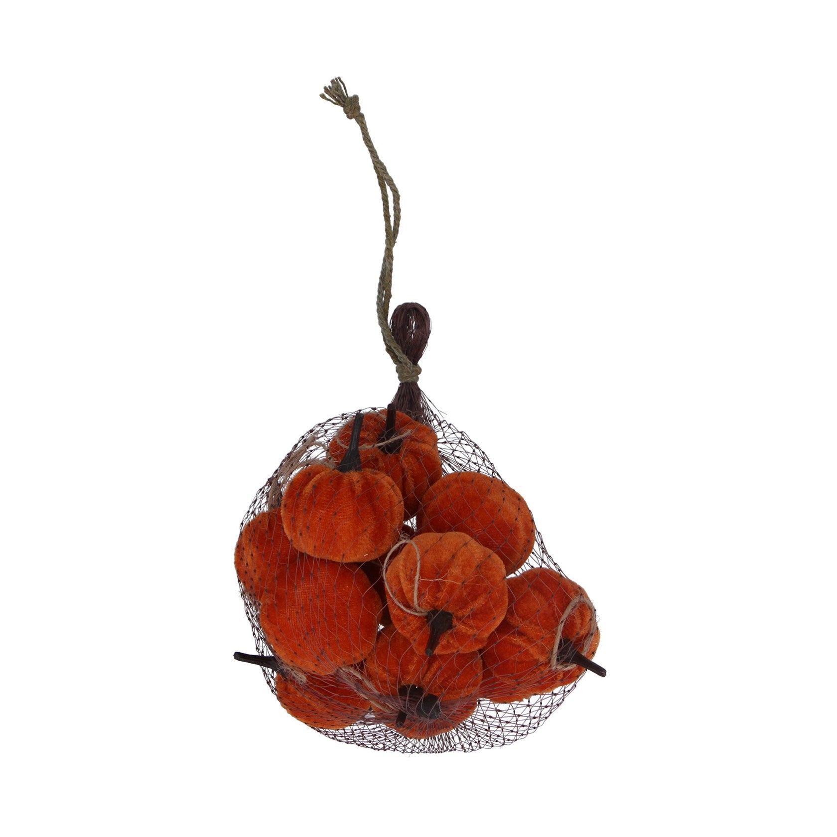Orange velvet mini hanging pumpkin decs