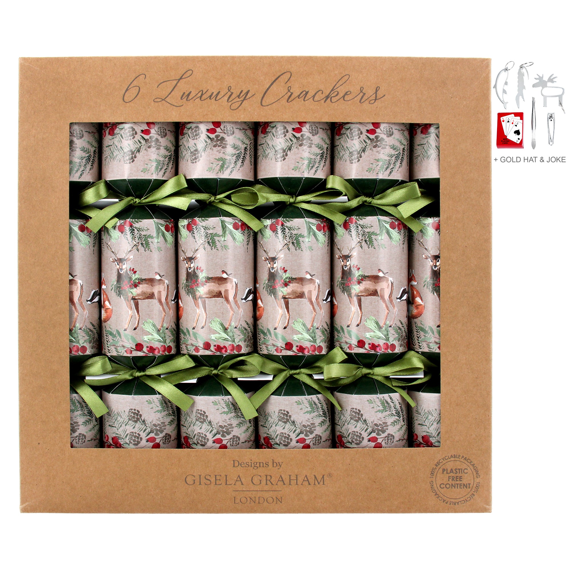 Woodland stag Christmas crackers- box of 6