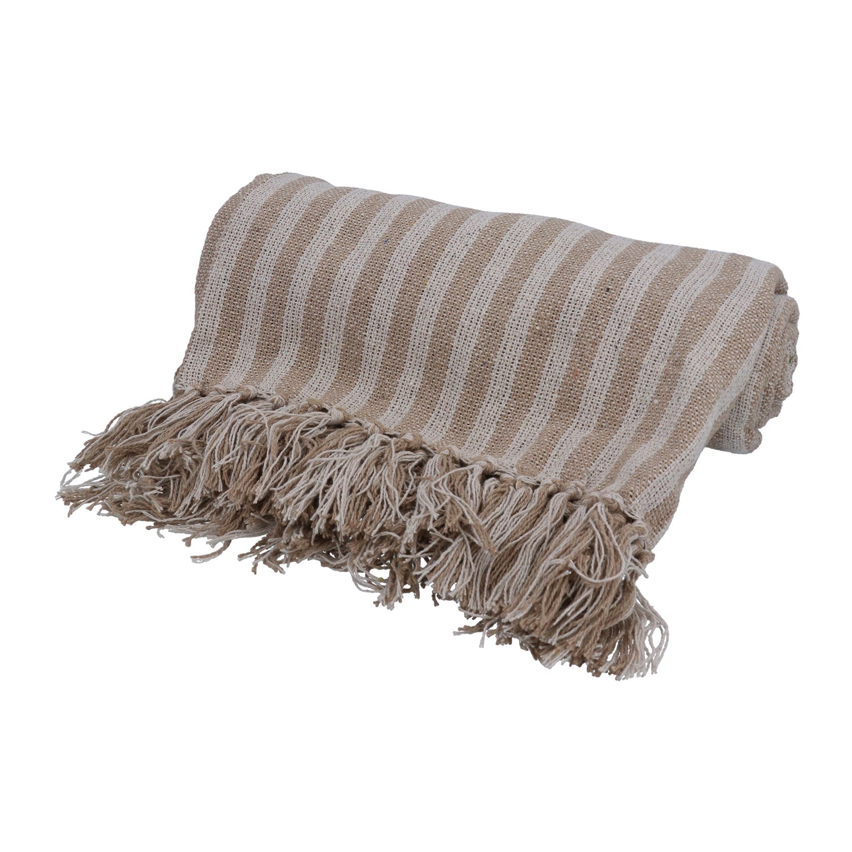 Taupe woven stripe cotton throw