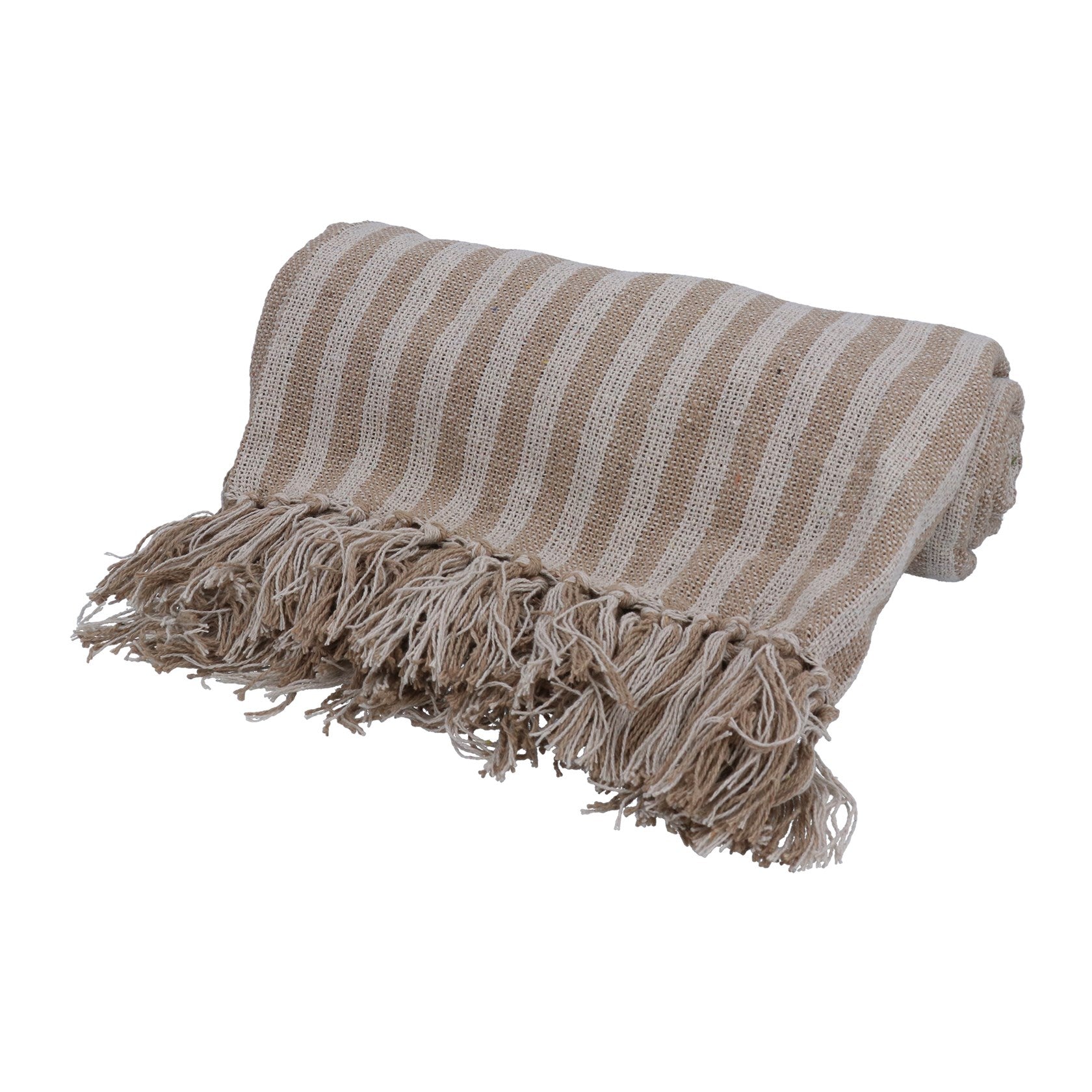 Taupe woven stripe cotton throw