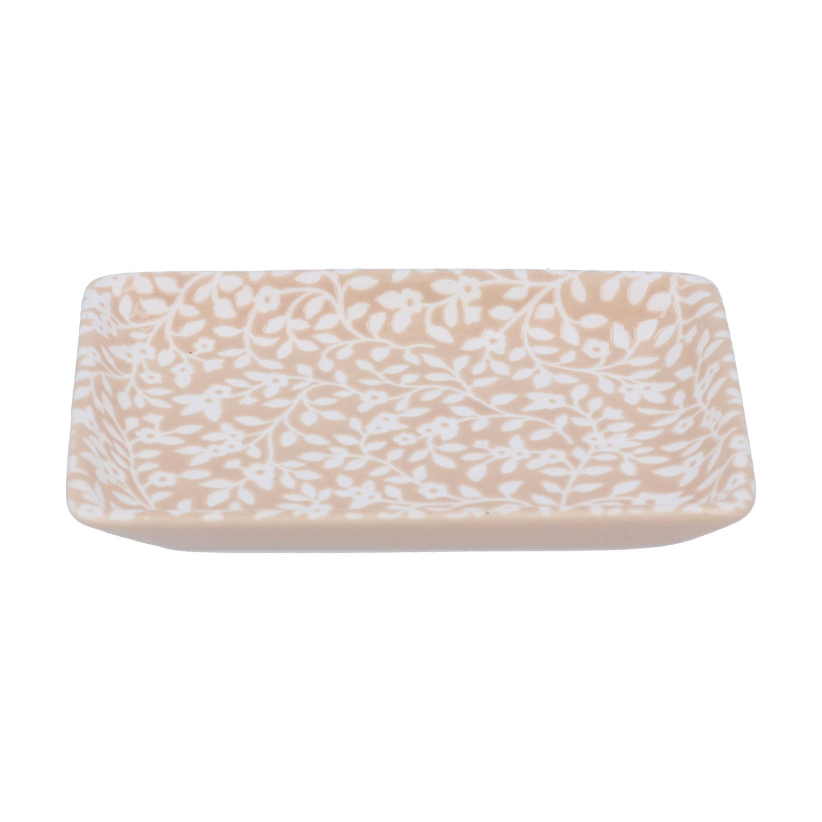 Beige floral vines porcelain rectangular trinket dish (Small)