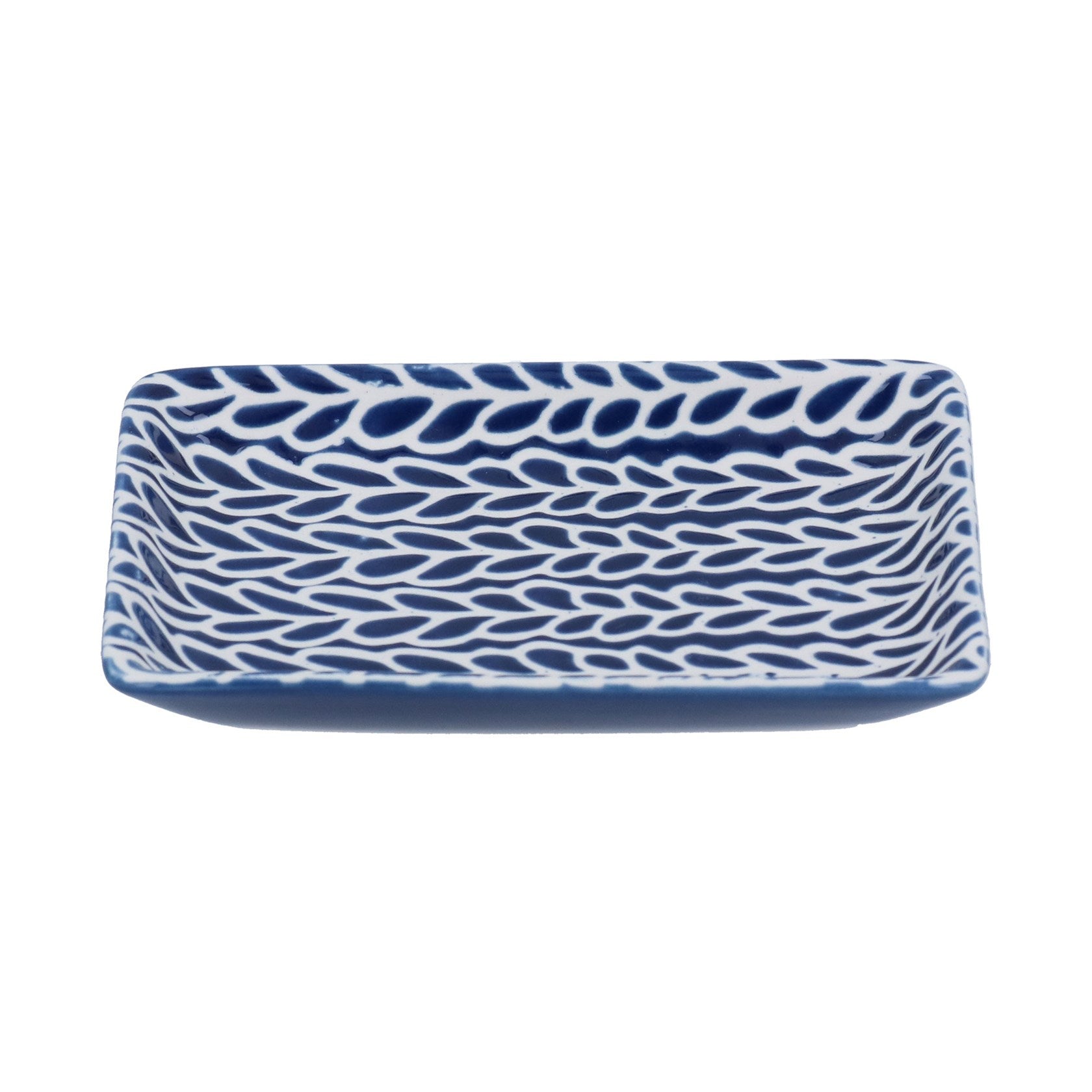 Navy & white porcelain leaves small trinket dish